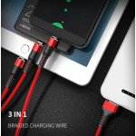 Wholesale 3-in-1 Nylon Strong Charge and Sync USB Cable 2.4A [3 FT] (Red)